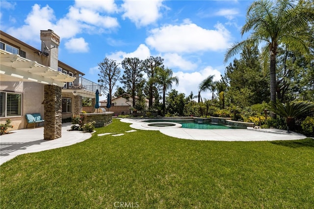 12719 E Rancho Estates Pl, Rancho Cucamonga, CA 91739 - view of green lawn featuring a patio area and a pool with connected hot tub