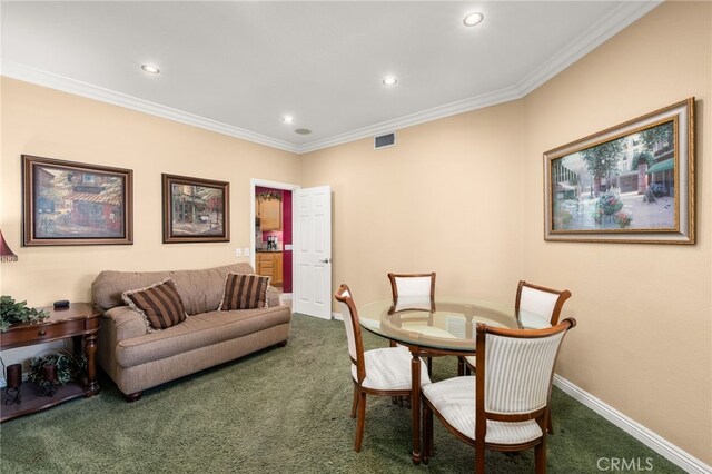 12719 E Rancho Estates Pl, Rancho Cucamonga, CA 91739 - carpeted dining room featuring crown molding, baseboards, and recessed lighting