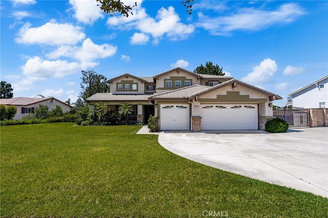 12719 E Rancho Estates Pl, Rancho Cucamonga, CA 91739 - view of front of property with a garage, concrete driveway, stucco siding, stone siding, and a tile roof