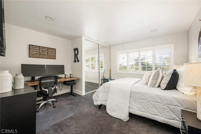 20402 Seven Seas Ln, Huntington Beach, CA 92646 - carpeted bedroom featuring a desk, a closet, and recessed lighting