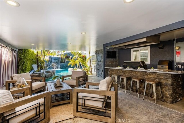 20402 Seven Seas Ln, Huntington Beach, CA 92646 - view of patio featuring an outdoor living space and exterior kitchen