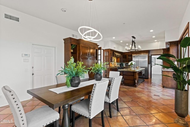 13045 Ripple Creek Ln, Camarillo, CA 93012 - dining room with a chandelier, recessed lighting, and light tile patterned flooring