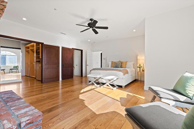13045 Ripple Creek Ln, Camarillo, CA 93012 - bedroom with light wood-style flooring, recessed lighting, and a ceiling fan