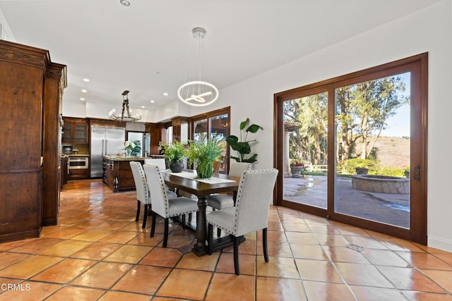 13045 Ripple Creek Ln, Camarillo, CA 93012 - dining space with a chandelier, light tile patterned floors, and recessed lighting