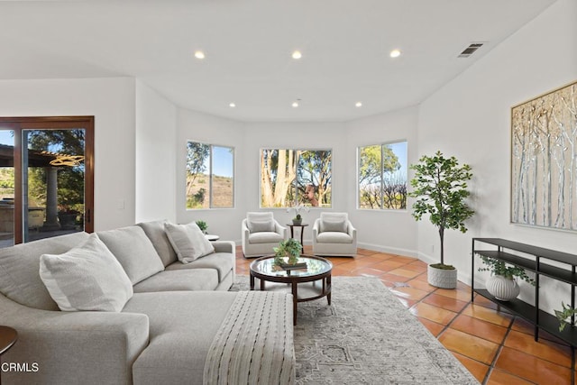 13045 Ripple Creek Ln, Camarillo, CA 93012 - living area featuring recessed lighting, light tile patterned floors, and baseboards