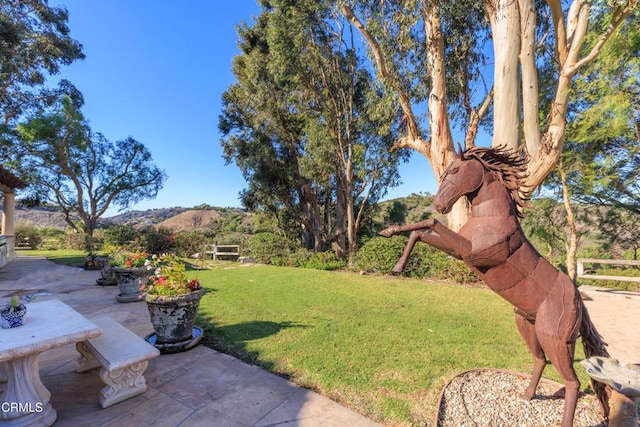 13045 Ripple Creek Ln, Camarillo, CA 93012 - view of grassy yard featuring a patio and a mountain view