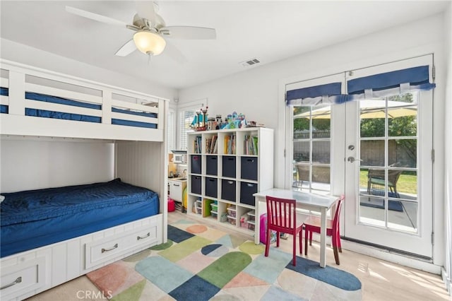 1120 9th St, Hermosa Beach, CA 90254 - bedroom with access to outside, ceiling fan, and french doors