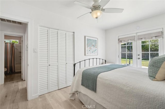 1120 9th St, Hermosa Beach, CA 90254 - bedroom featuring french doors, access to outside, a closet, and wood finished floors