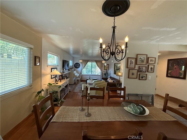 15911 Dundalk Ln, Huntington Beach, CA 92647 - dining space featuring a chandelier, wood finished floors, and baseboards
