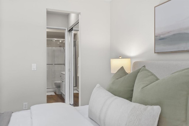 6955 Alvarado Rd Unit 77, San Diego, CA 92120 - bedroom with wood finished floors and connected bathroom