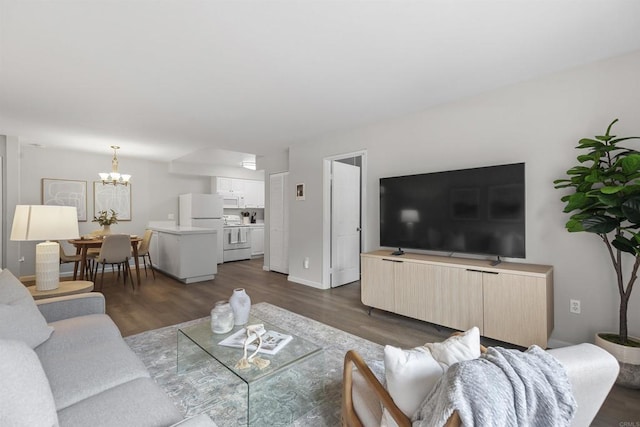 6955 Alvarado Rd Unit 77, San Diego, CA 92120 - living room featuring a chandelier and dark wood-style flooring