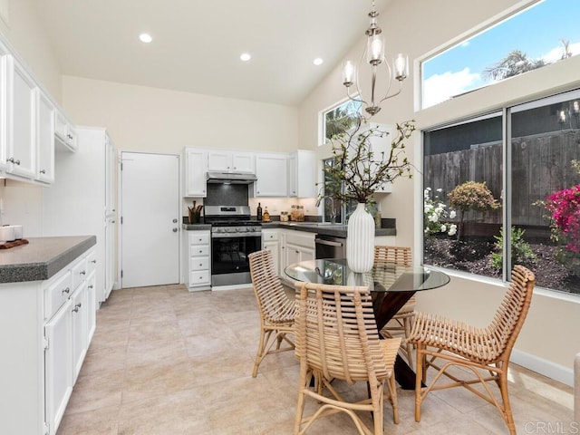 1219 Sunglow Dr, Oceanside, CA 92056 - dining space with a towering ceiling, recessed lighting, and light tile patterned floors