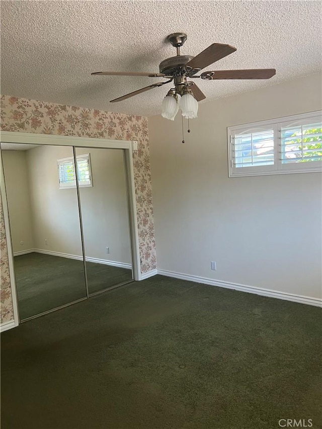 2306 S Rene Dr, Santa Ana, CA 92704 - unfurnished bedroom featuring a textured ceiling, a closet, baseboards, carpet, and ceiling fan