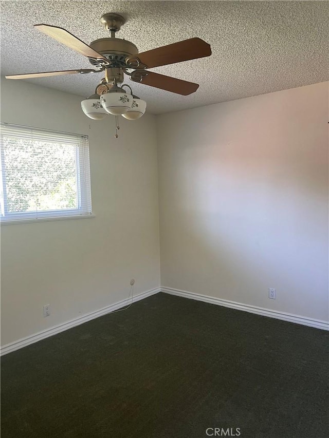 2306 S Rene Dr, Santa Ana, CA 92704 - spare room featuring a textured ceiling, ceiling fan, dark colored carpet, and baseboards