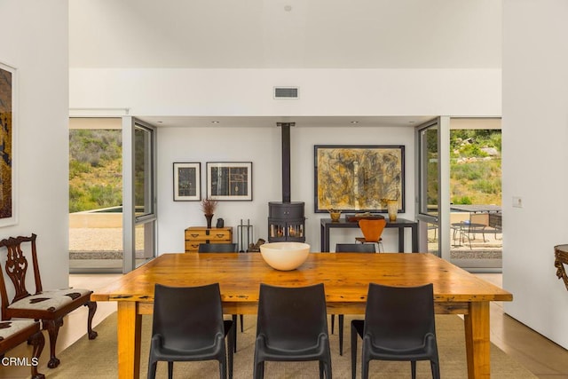 12179 Koenigstein Rd, Santa Paula, CA 93060 - dining space with a wood stove
