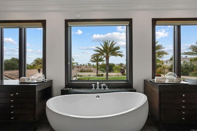 2574 Muirfields Dr, Carlsbad, CA 92009 - full bathroom featuring a freestanding tub and tile patterned flooring