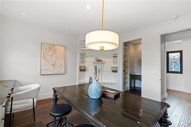 2574 Muirfields Dr, Carlsbad, CA 92009 - office with baseboards, wood finished floors, built in features, ornamental molding, and recessed lighting