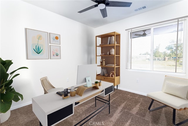21402 Short Ridge Ave, Perris, CA 92570 - office featuring dark colored carpet, a ceiling fan, and baseboards