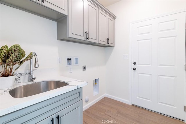 21402 Short Ridge Ave, Perris, CA 92570 - laundry area featuring cabinet space, hookup for an electric dryer, hookup for a washing machine, light wood-type flooring, and baseboards