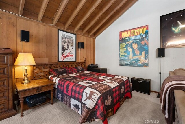 31531 Via Conejo Unit 153, Coto De Caza, CA 92679 - carpeted bedroom with wood walls and wooden ceiling