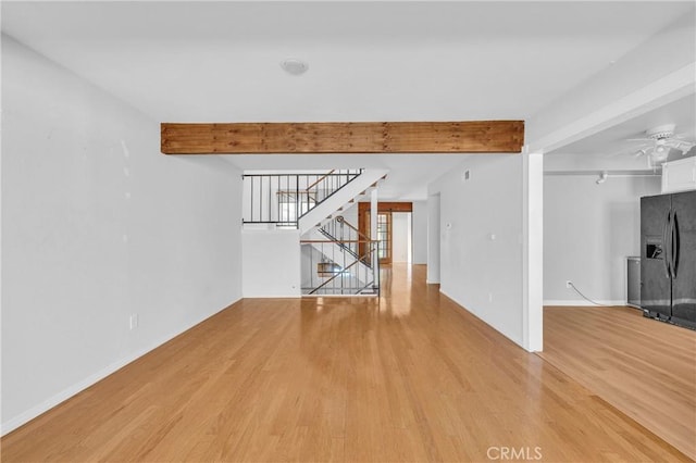 6325 Ridgepath Ct, Rancho Palos Verdes, CA 90275 - spare room with beamed ceiling, light wood-style flooring, stairs, baseboards, and a ceiling fan
