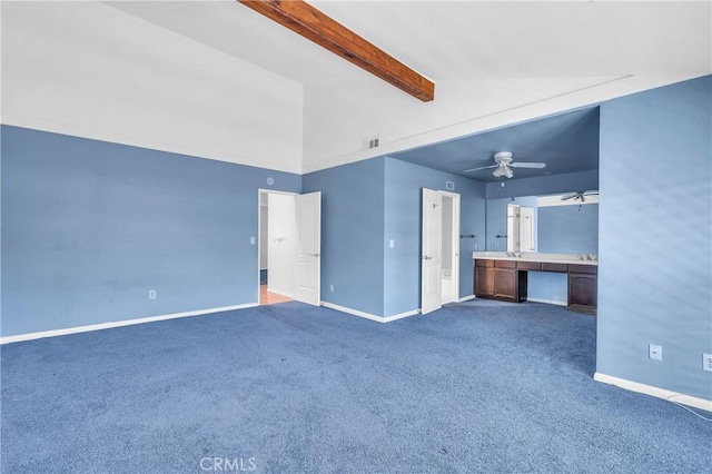 6325 Ridgepath Ct, Rancho Palos Verdes, CA 90275 - unfurnished living room featuring baseboards, ceiling fan, and carpet floors