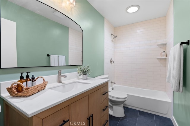 10707 Camarillo St Unit 314, North Hollywood, CA 91602 - full bathroom with vanity, toilet, tile patterned flooring, and shower / bathtub combination