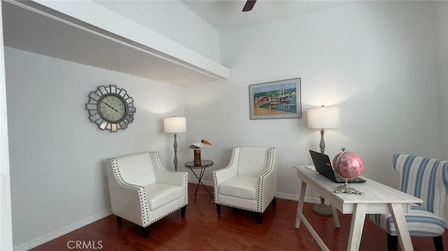 13800 Annandale Dr Unit 37A, Seal Beach, CA 90740 - living area featuring wood finished floors, baseboards, and a ceiling fan