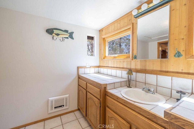 75 Metcalf Creek Trl, Big Bear Lake, CA 92315 - bathroom featuring decorative backsplash, vanity, and tile patterned floors