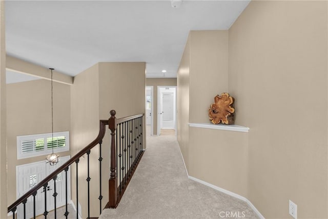 27360 Chesterfield Dr, Valencia, CA 91354 - hall with an upstairs landing, a chandelier, carpet floors, plenty of natural light, and recessed lighting