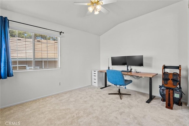 27360 Chesterfield Dr, Valencia, CA 91354 - carpeted office featuring vaulted ceiling, ceiling fan, and baseboards