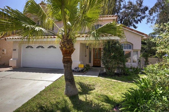 1688 Crystal Ridge Ct, Vista, CA 92081 - view of front of house featuring stucco siding, concrete driveway, an attached garage, and a tiled roof