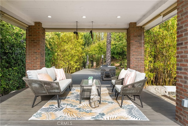 3048 Street Of The Chimes, Chino Hills, CA 91709 - wooden terrace with an outdoor living space and area for grilling