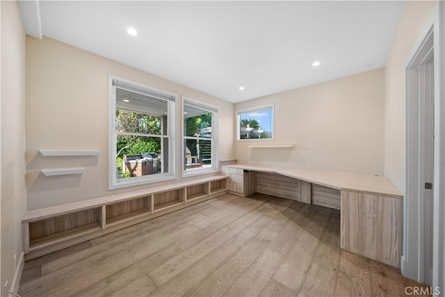 3048 Street Of The Chimes, Chino Hills, CA 91709 - unfurnished office featuring light wood-type flooring, recessed lighting, and built in desk