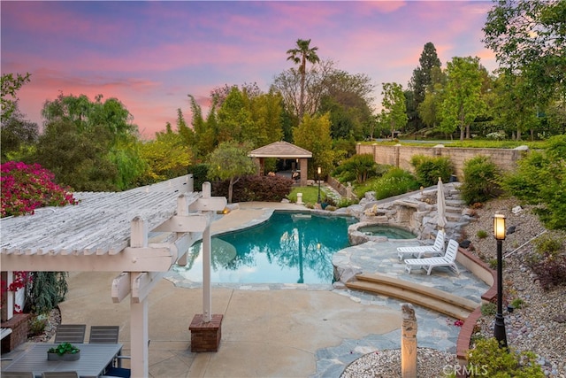 3048 Street Of The Chimes, Chino Hills, CA 91709 - view of swimming pool featuring a gazebo, a patio, a fenced backyard, and a pool with connected hot tub