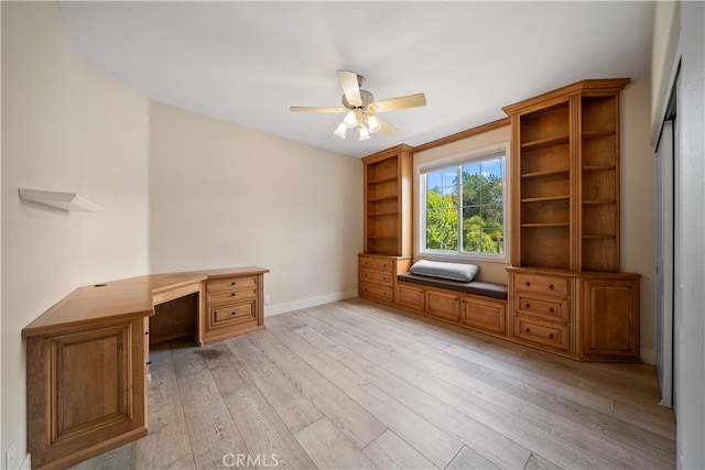 3048 Street Of The Chimes, Chino Hills, CA 91709 - unfurnished office with light wood-style flooring, ceiling fan, and baseboards