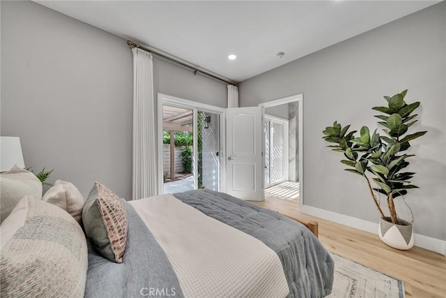10 Lassen, Irvine, CA 92612 - bedroom featuring baseboards, light wood-style flooring, access to outside, and recessed lighting
