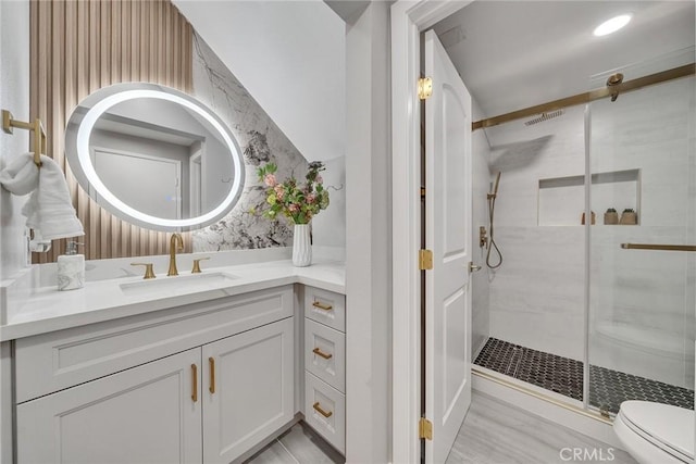 10 Lassen, Irvine, CA 92612 - bathroom featuring toilet, a shower stall, and vanity