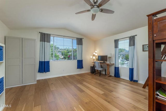 904 Calle Higuera, Camarillo, CA 93010 - office with lofted ceiling, light wood-style floors, ceiling fan, and baseboards