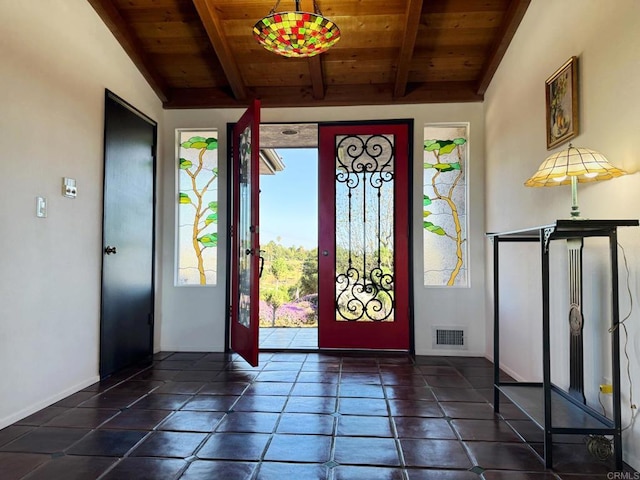1650 Winterwarm Dr, Fallbrook, CA 92028 - foyer entrance featuring wooden ceiling and baseboards