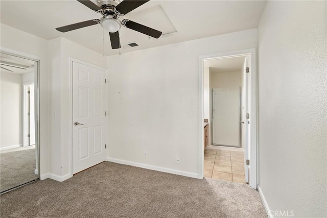 1114 Nord Ave Unit 36, Chico, CA 95926 - unfurnished bedroom with carpet flooring, baseboards, ensuite bathroom, and ceiling fan