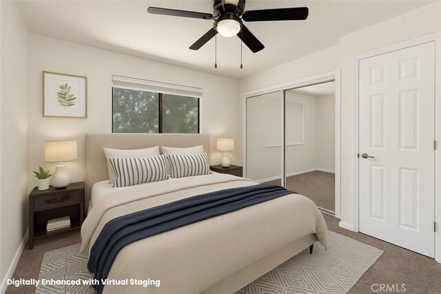 1114 Nord Ave Unit 36, Chico, CA 95926 - bedroom featuring carpet floors, a closet, baseboards, and a ceiling fan
