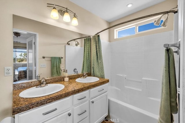 5115 Warren Vista Ave, Yucca Valley, CA 92284 - full bath with shower / bath combination with curtain, double vanity, and ensuite bath