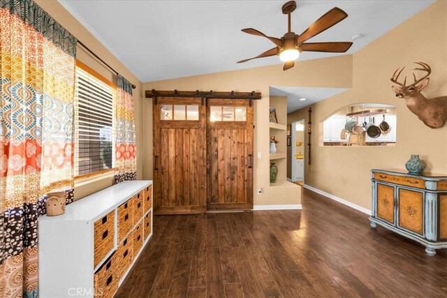 5115 Warren Vista Ave, Yucca Valley, CA 92284 - foyer with wood finished floors, lofted ceiling, baseboards, and ceiling fan