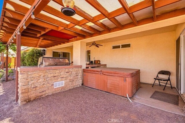 5115 Warren Vista Ave, Yucca Valley, CA 92284 - view of patio featuring a hot tub and ceiling fan