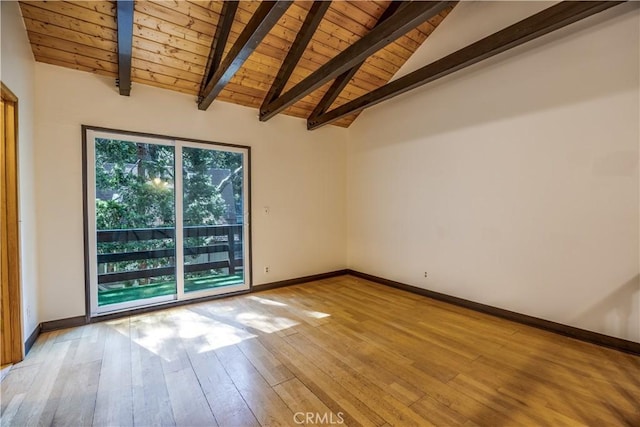 968 Lausanne Dr, Crestline, CA 92325 - empty room with wood ceiling, light wood-style floors, and baseboards