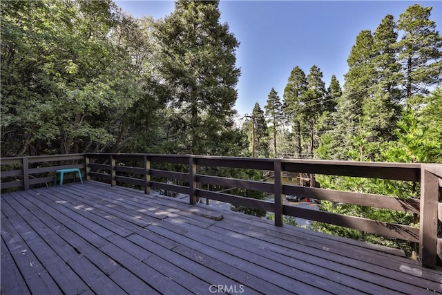 968 Lausanne Dr, Crestline, CA 92325 - wooden deck featuring view of scattered trees