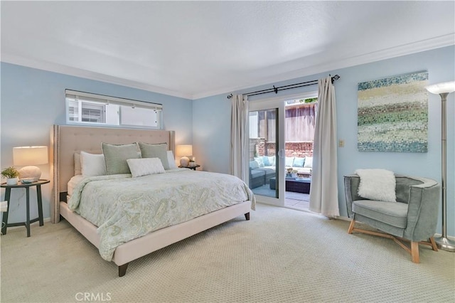 1713 Carlson, Redondo Beach, CA 90278 - bedroom featuring access to exterior, light colored carpet, multiple windows, and crown molding