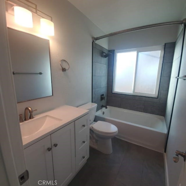 58922 Sunway Dr, Yucca Valley, CA 92284 - full bath with tile patterned floors, vanity, shower / tub combination, and toilet