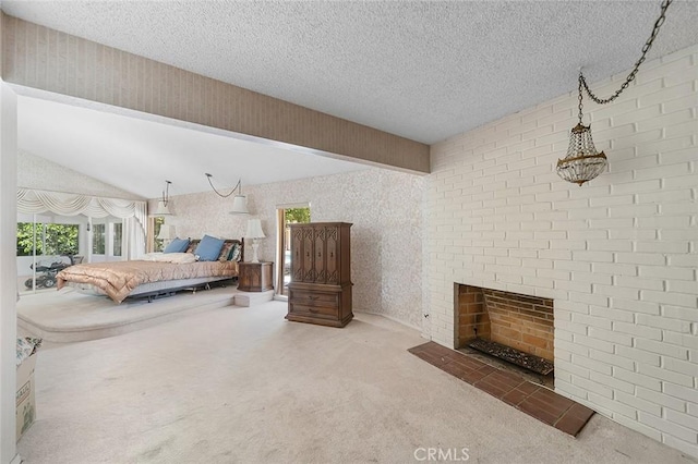 20827 E Mesarica Rd, Covina, CA 91724 - bedroom with carpet flooring, a fireplace, a textured ceiling, and access to outside